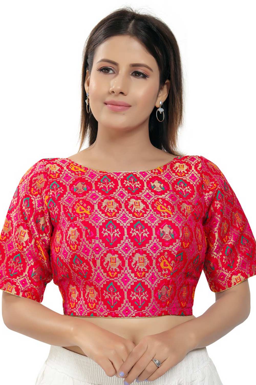 Pink Brocade Printed Readymade Saree Blouse