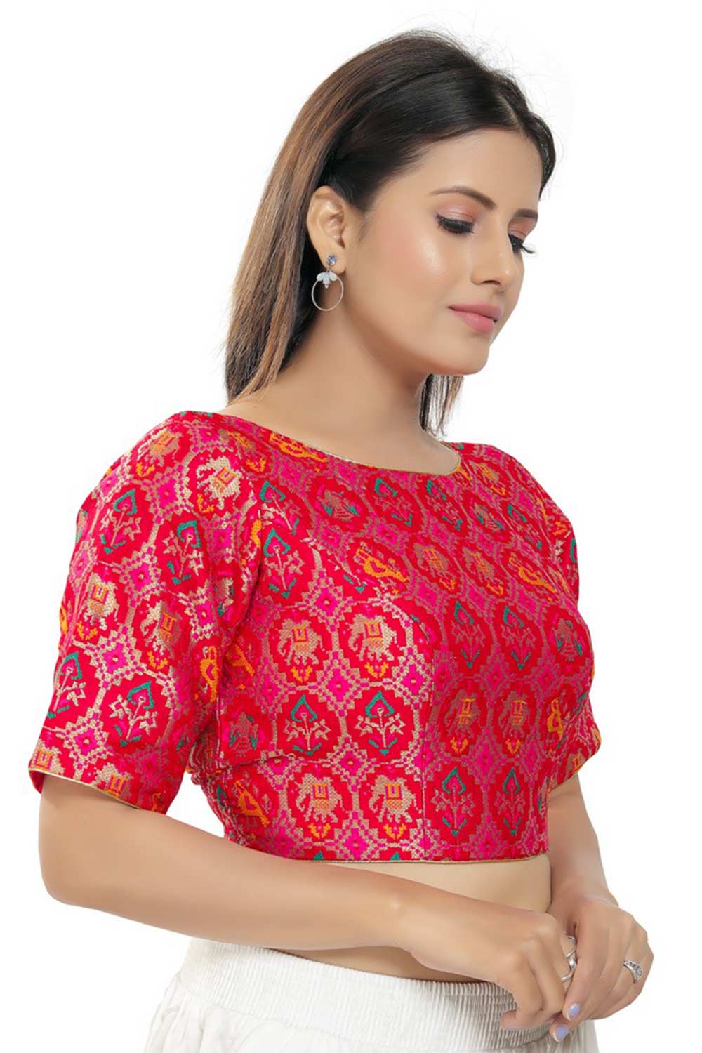 Pink Brocade Printed Readymade Saree Blouse