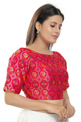 Pink Brocade Printed Readymade Saree Blouse