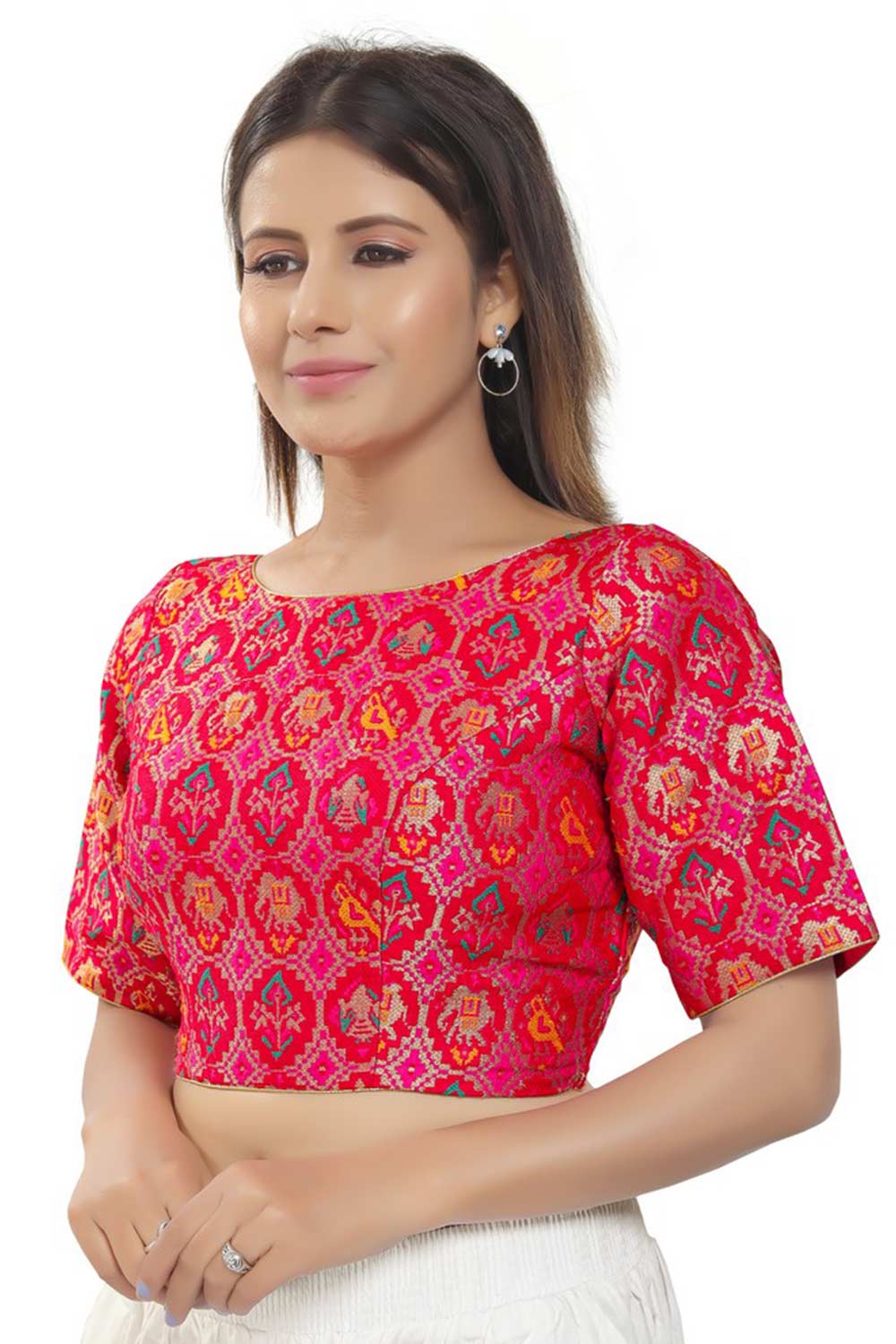 Pink Brocade Printed Readymade Saree Blouse