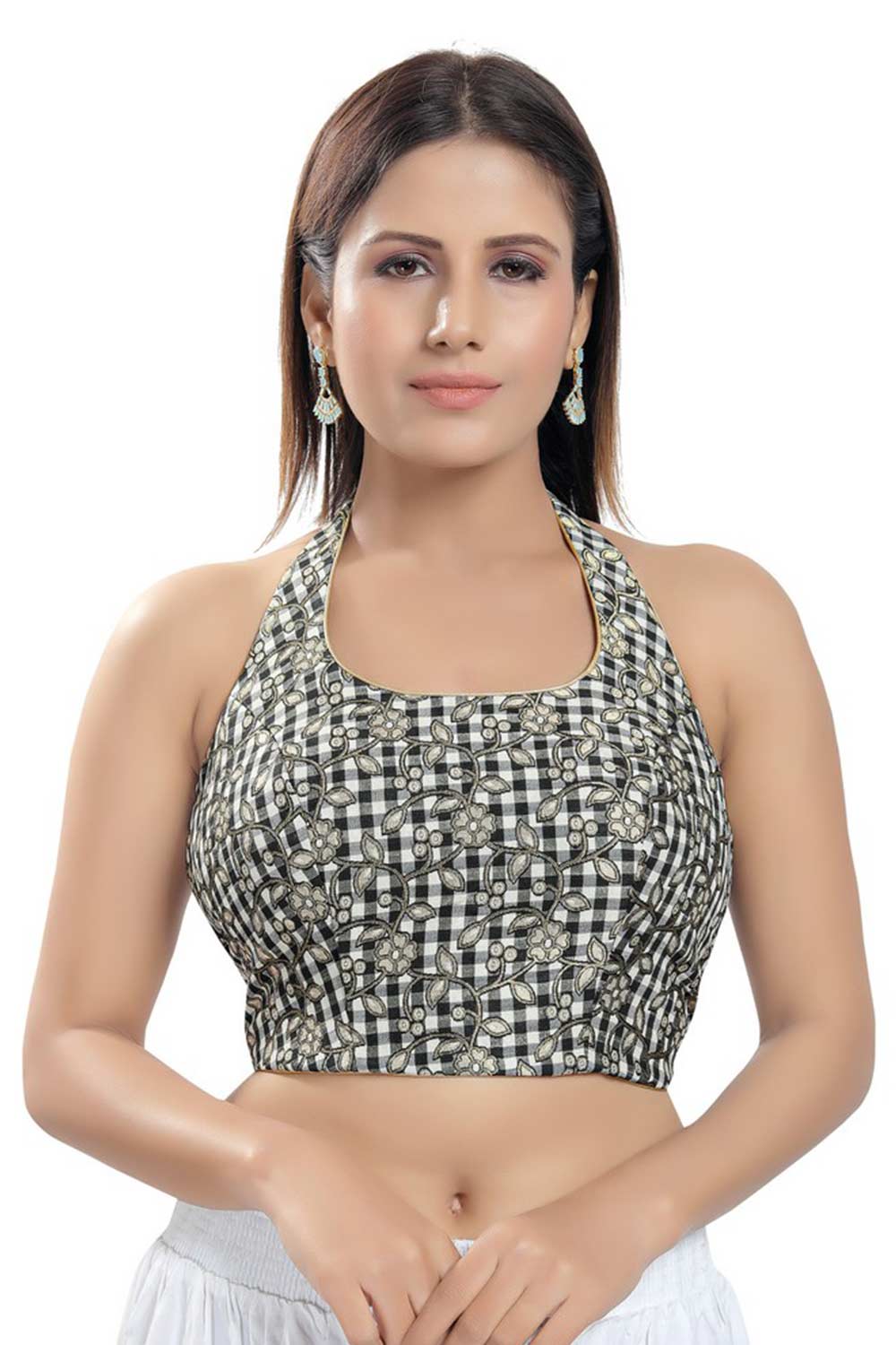 Black Brocade Printed Readymade Saree Blouse