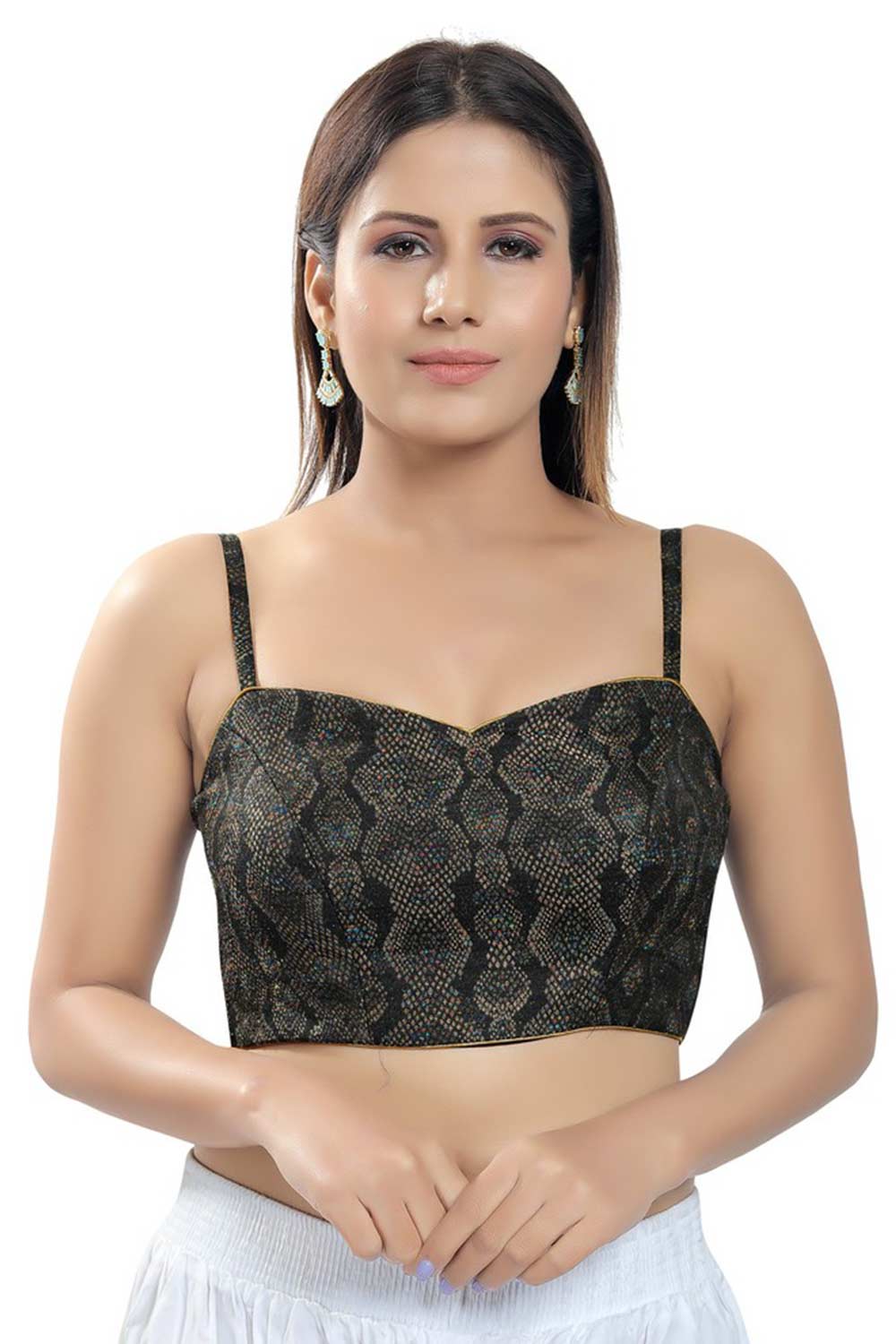 Black Brocade Printed Readymade Saree Blouse