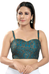 Blue Brocade Printed Readymade Saree Blouse