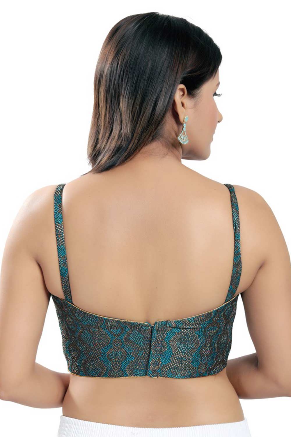 Blue Brocade Printed Readymade Saree Blouse