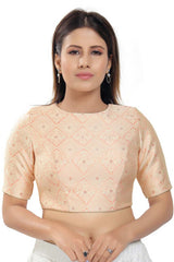 Peach Brocade Printed Readymade Saree Blouse