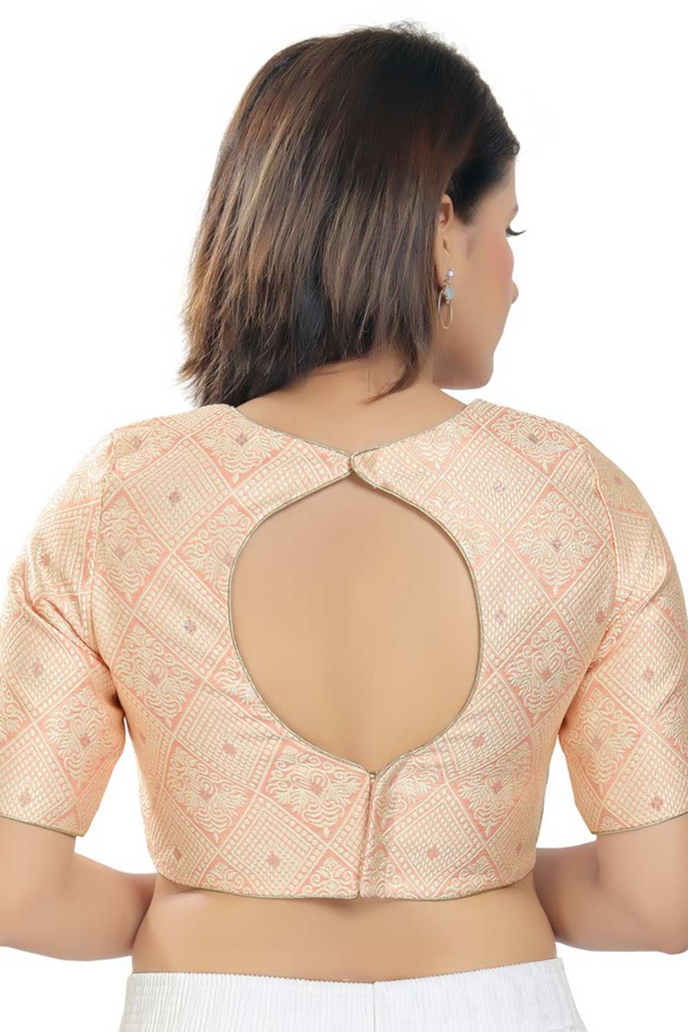 Peach Brocade Printed Readymade Saree Blouse