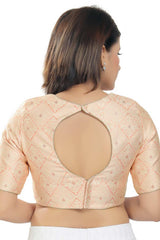 Peach Brocade Printed Readymade Saree Blouse