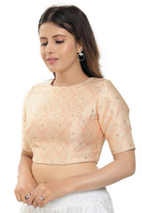 Peach Brocade Printed Readymade Saree Blouse