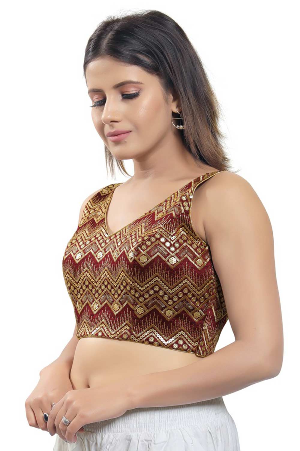 Maroon Mulbury Silk Printed Readymade Saree Blouse