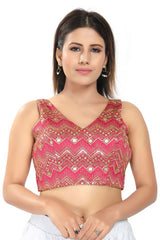 Pink Mulbury Silk Printed Readymade Saree Blouse