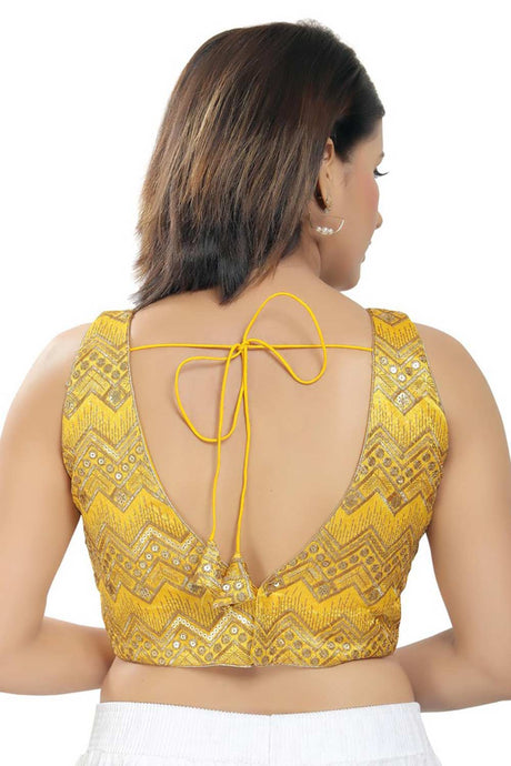 Yellow Mulbury Silk Printed Readymade Saree Blouse