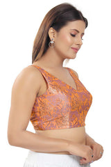 Peach Brocade Printed Readymade Saree Blouse