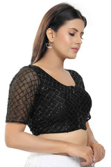 Black Net Embroidered Readymade Saree Blouse