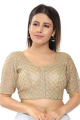 Gold Net Embroidered Readymade Saree Blouse