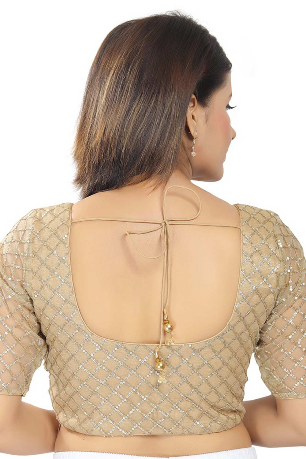 Gold Net Embroidered Readymade Saree Blouse