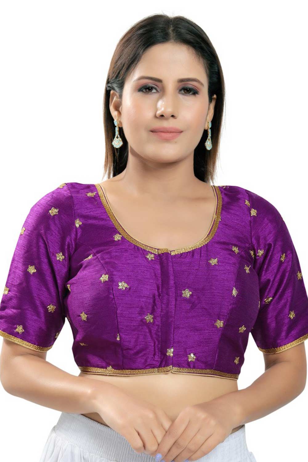 Brinjal Silk Embroidered Readymade Saree Blouse