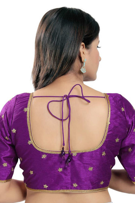 Brinjal Silk Embroidered Readymade Saree Blouse