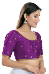 Brinjal Silk Embroidered Readymade Saree Blouse