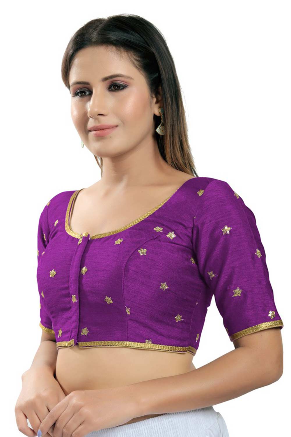 Brinjal Silk Embroidered Readymade Saree Blouse