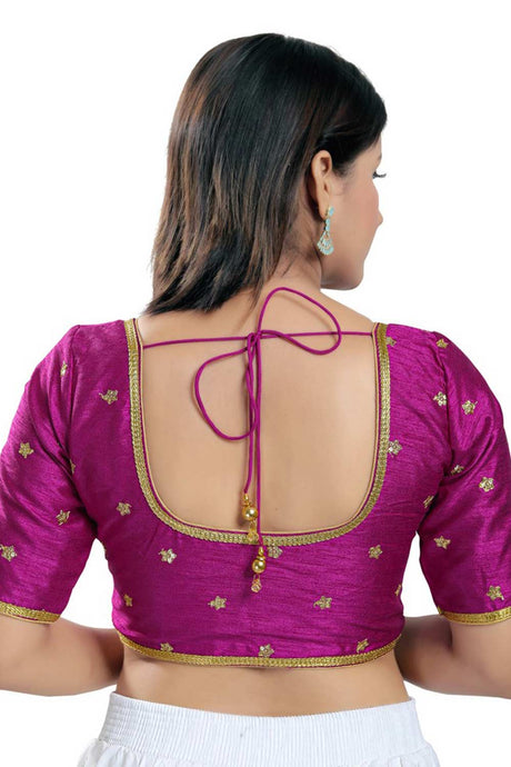 Purple Silk Embroidered Readymade Saree Blouse