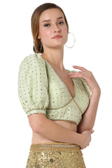 Pastel Green Organza Embroidered Readymade Saree Blouse