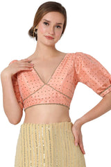 Baby Pink Orgenza Embroidered Readymade Saree Blouse