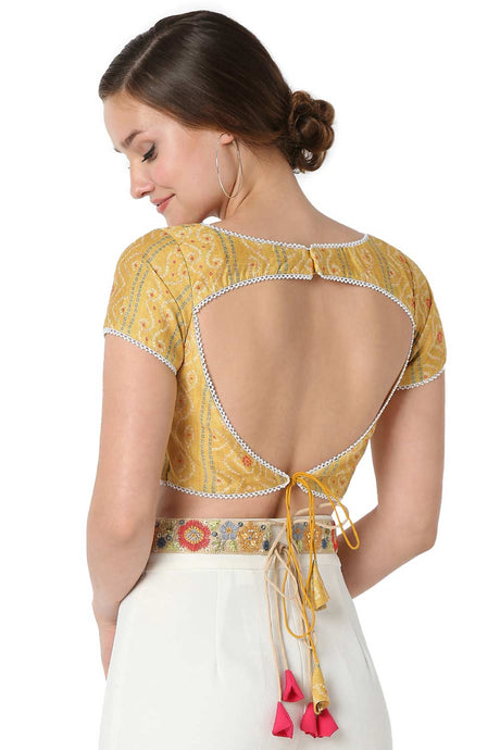 Yellow Polyester Printed Readymade Saree Blouse
