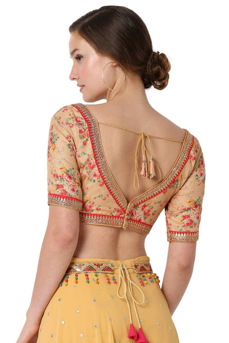 Gold Polyester Embroidered Readymade Saree Blouse