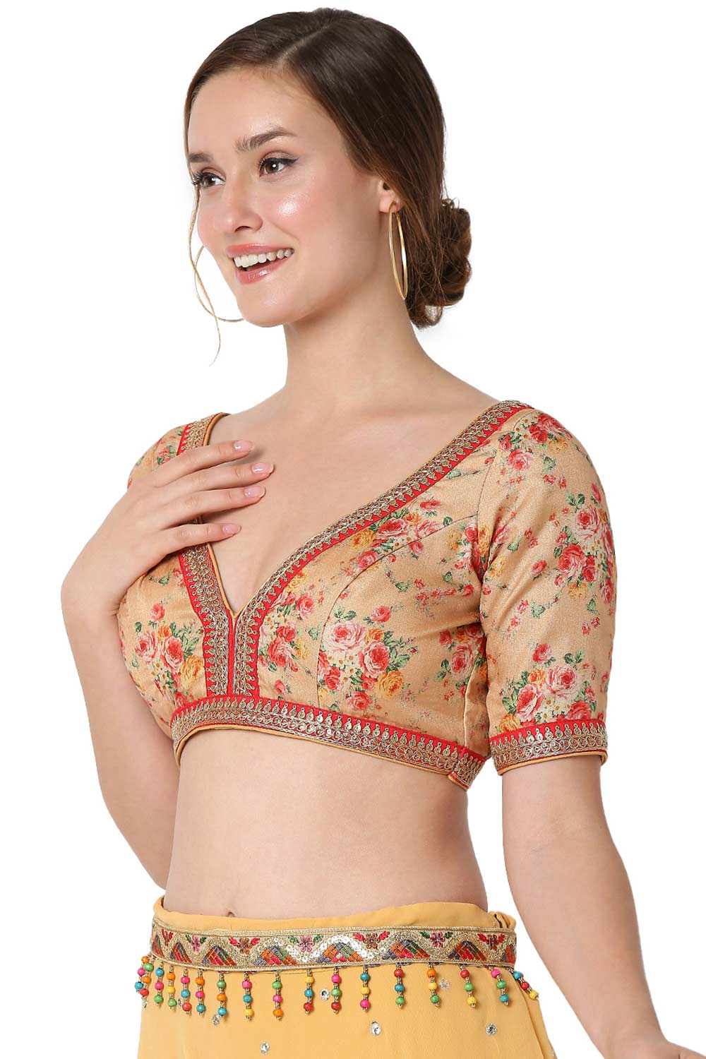 Gold Polyester Embroidered Readymade Saree Blouse