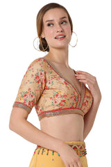 Gold Polyester Embroidered Readymade Saree Blouse