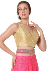 Gold Dupion Silk Embroidered Readymade Saree Blouse