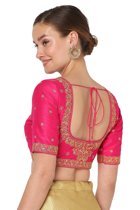 Pink Silk Blend Embroidered Readymade Saree Blouse