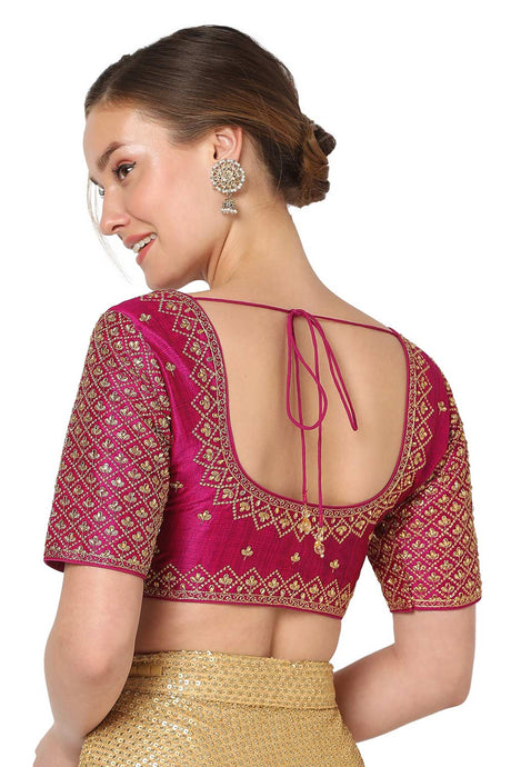 Rani Silk Blend Embroidered Readymade Saree Blouse