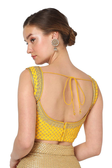 Yellow Silk Blend Embroidered Readymade Saree Blouse