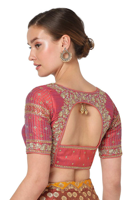 Rani Raw Silk Embroidered Readymade Saree Blouse