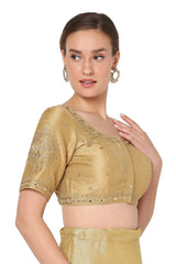 Gold Silk Blend Embroidered Readymade Saree Blouse