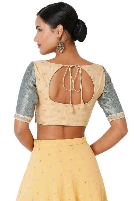 Beige Organza Embroidered Readymade Saree Blouse