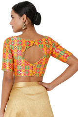Yellow Multi Brocade Self Design Readymade Saree Blouse