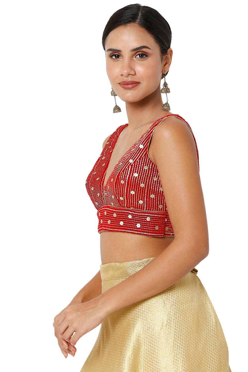 Red Velvet Embroidered Readymade Saree Blouse