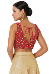 Pink Velvet Embroidered Readymade Saree Blouse