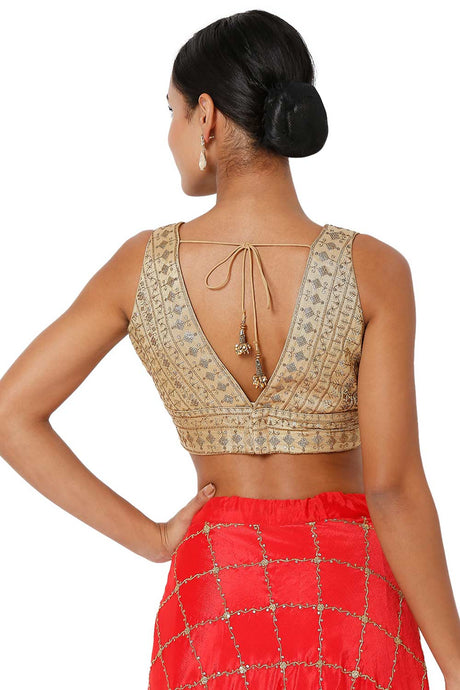 Copper Tissue Embroidered Readymade Saree Blouse