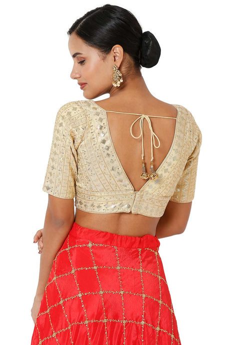 Gold Tissue Embroidered Readymade Saree Blouse