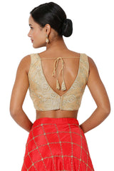 Gold Net Embroidered Readymade Saree Blouse