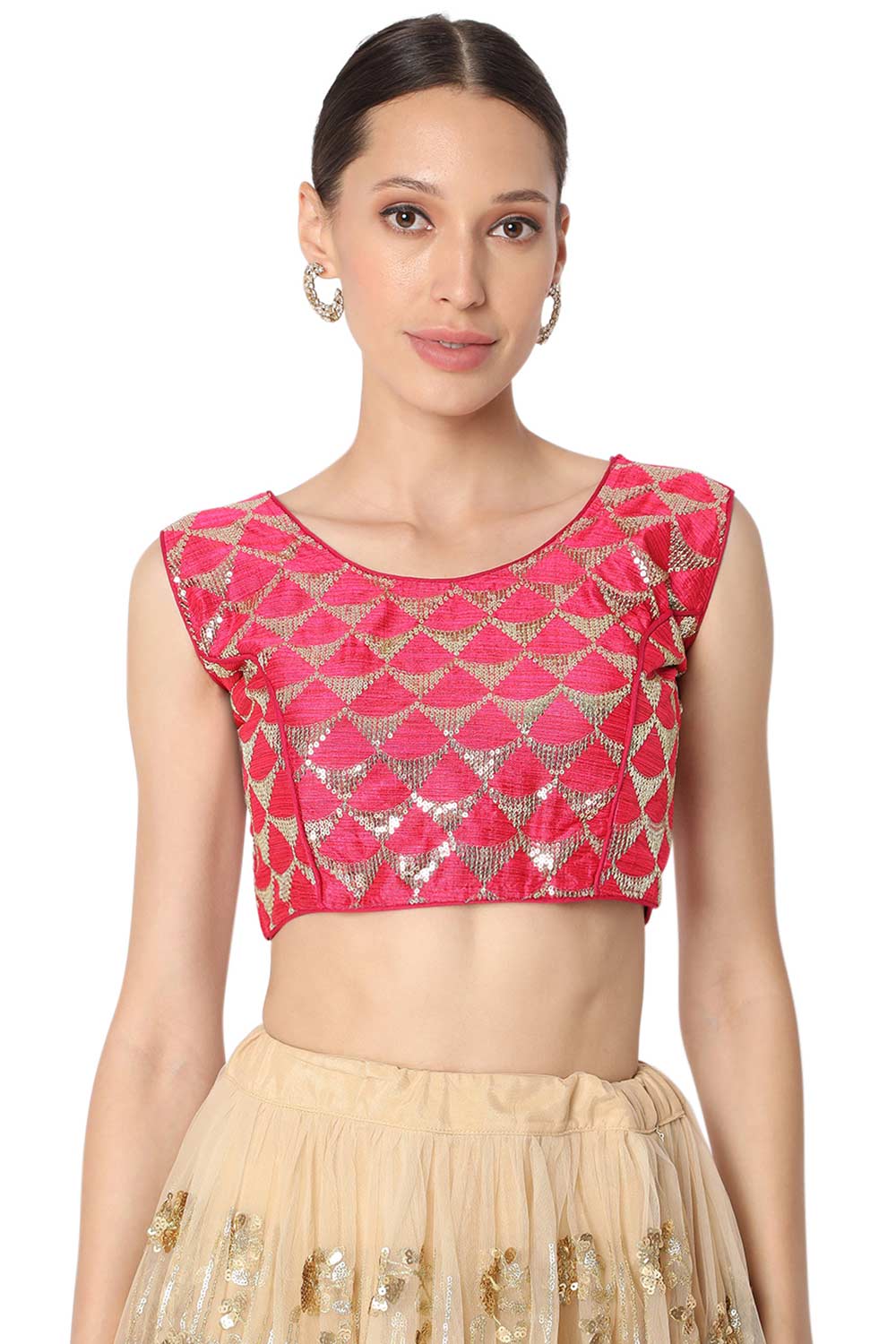 Pink Silk Blend Embroidered Readymade Saree Blouse