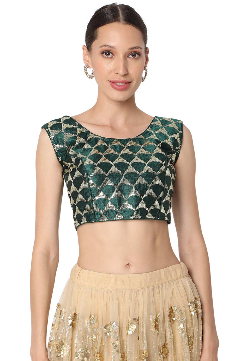 Green Silk Blend Embroidered Readymade Saree Blouse