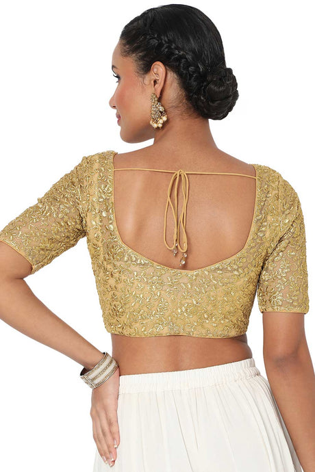 Gold Net Embroidered Readymade Saree Blouse