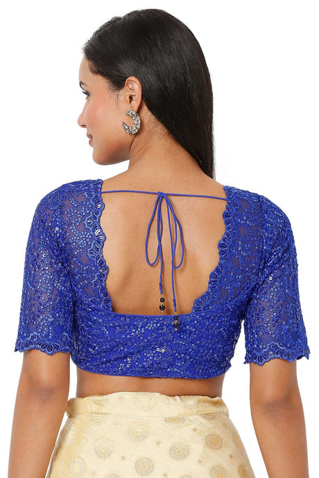 Royal Blue Net  Embroidered Readymade Saree Blouse