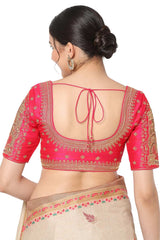 Rani Silk Blend Embroidered Readymade Saree Blouse