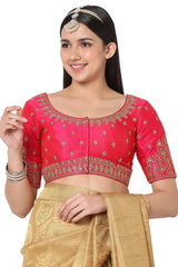 Rani Silk Blend Embroidered Readymade Saree Blouse