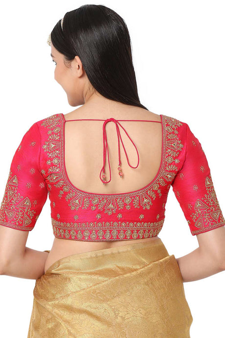 Rani Silk Blend Embroidered Readymade Saree Blouse